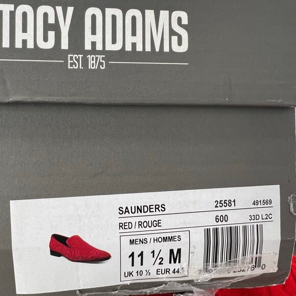 Stacy Adams Saunders Debossed Velour Slip on Loafer Red Men's 11.5M - Picture 11 of 11